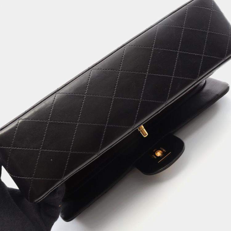 Pre Owned Chanel Classic Double Flap Black Lambskin Shoulder Bag