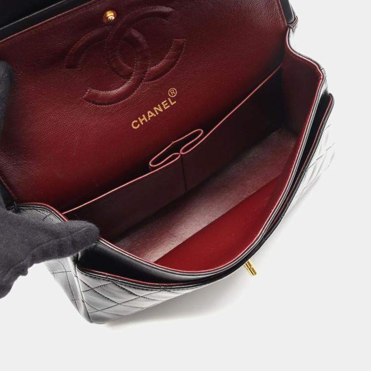 Pre Owned Chanel Classic Double Flap Black Lambskin Shoulder Bag