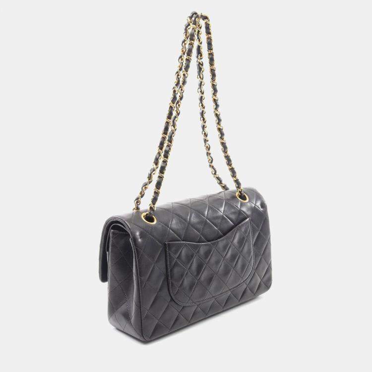 Pre Owned Chanel Classic Double Flap Black Lambskin Shoulder Bag