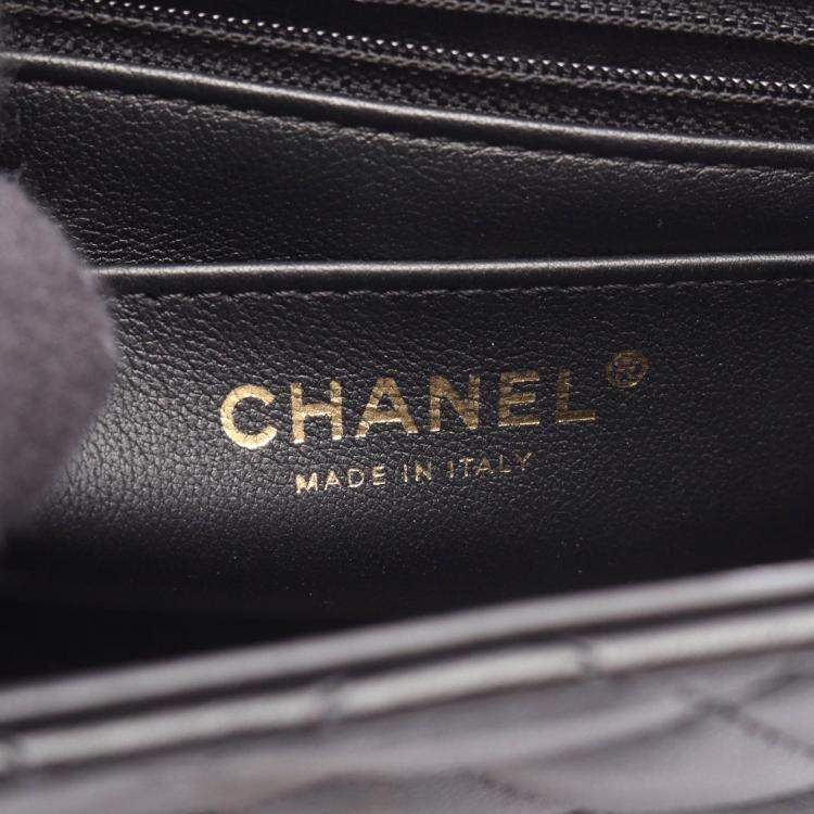 Pre Owned Chanel Mini Matelasse Chain Shoulder Bag  Lamb Leather Black Ghw Cc