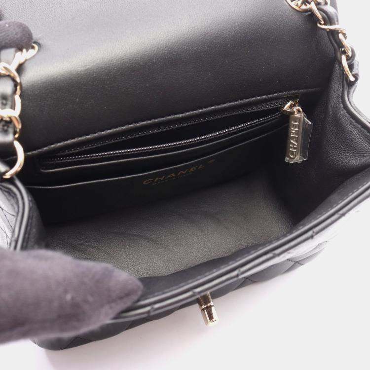 Pre Owned Chanel Mini Matelasse Chain Shoulder Bag  Lamb Leather Black Ghw Cc