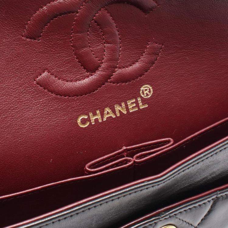 Pre Owned Chanel Classic Double Flap Black Lambskin Shoulder Bag