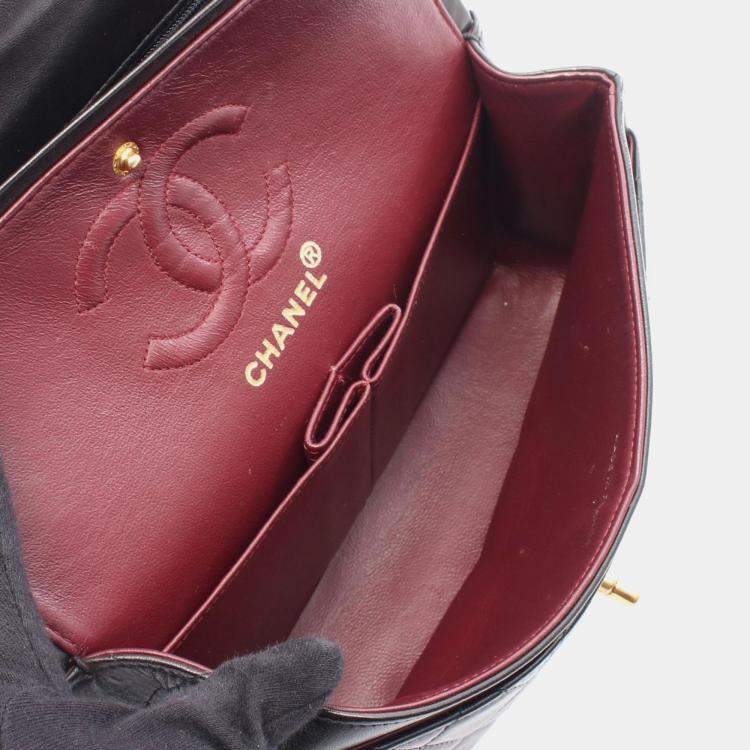Pre Owned Chanel Classic Double Flap Black Lambskin Shoulder Bag