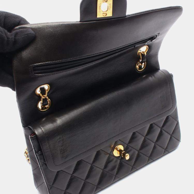 Pre Owned Chanel Classic Double Flap Black Lambskin Shoulder Bag