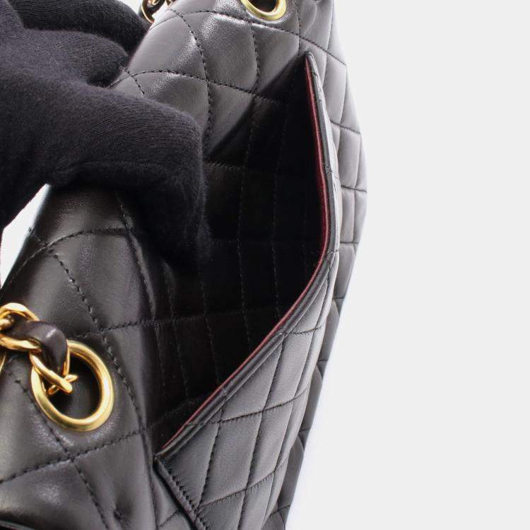 Pre Owned Chanel Classic Double Flap Black Lambskin Shoulder Bag