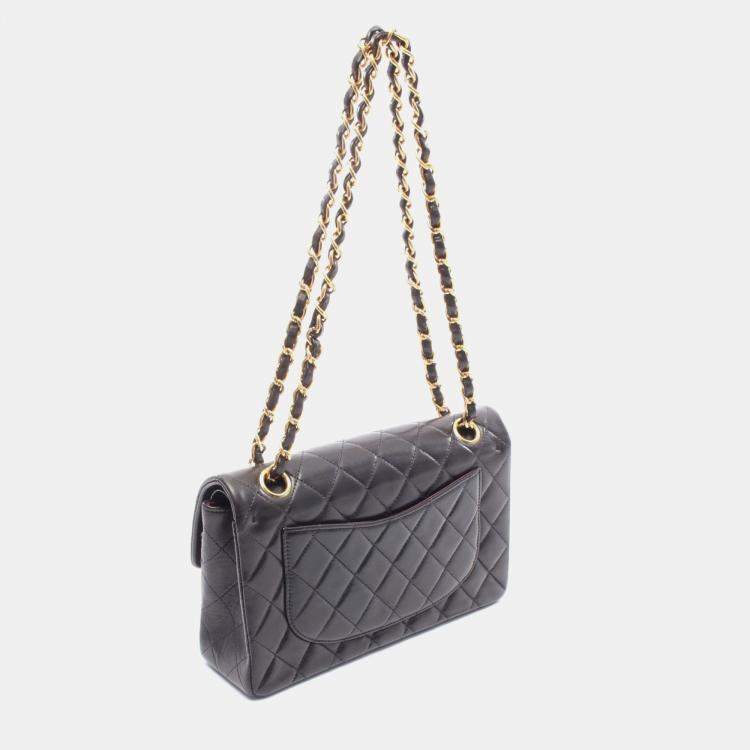 Pre Owned Chanel Classic Double Flap Black Lambskin Shoulder Bag