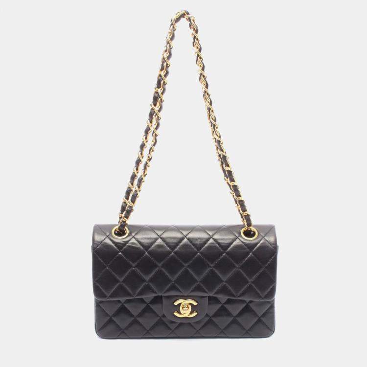 Pre Owned Chanel Classic Double Flap Black Lambskin Shoulder Bag