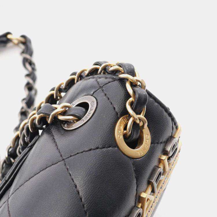 Pre Owned Chanel Matelasse Chain Shoulder Bag  Lamb Sheep Leather Black