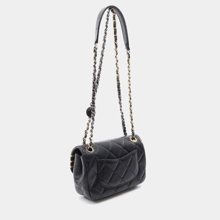 Pre Owned Chanel Matelasse Chain Shoulder Bag  Lamb Sheep Leather Black