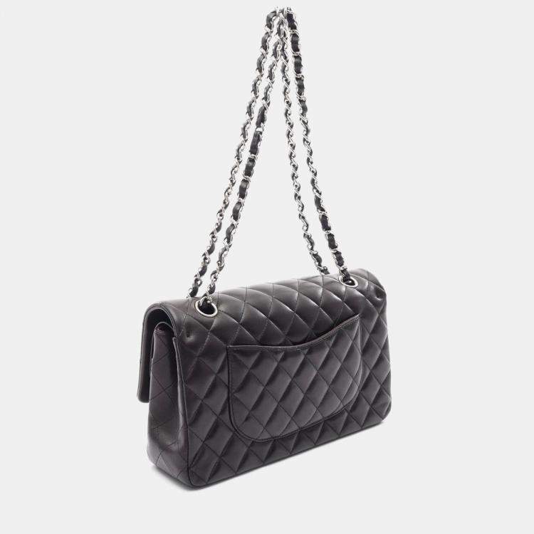 Pre Owned Chanel Classic Double Flap Black Lambskin Leather Shoulder Bag