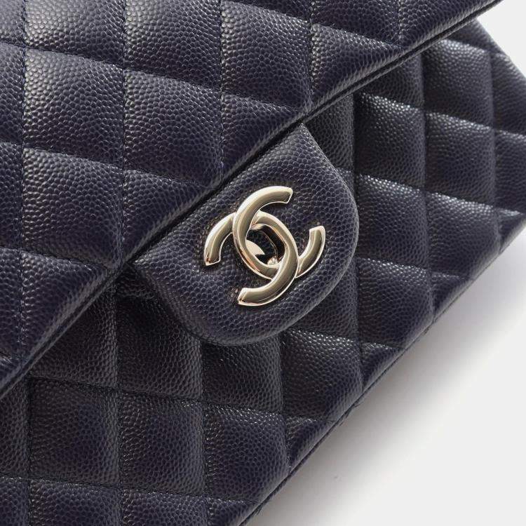 Pre Owned Chanel Matelasse W Flap Chain Shoulder Bag  Leather Navy Ghw Cc