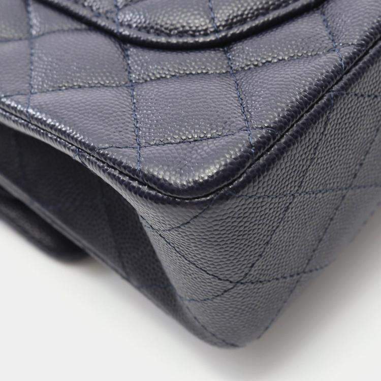 Pre Owned Chanel Matelasse W Flap Chain Shoulder Bag  Leather Navy Ghw Cc