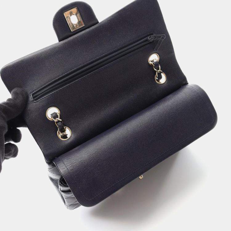 Pre Owned Chanel Matelasse W Flap Chain Shoulder Bag  Leather Navy Ghw Cc