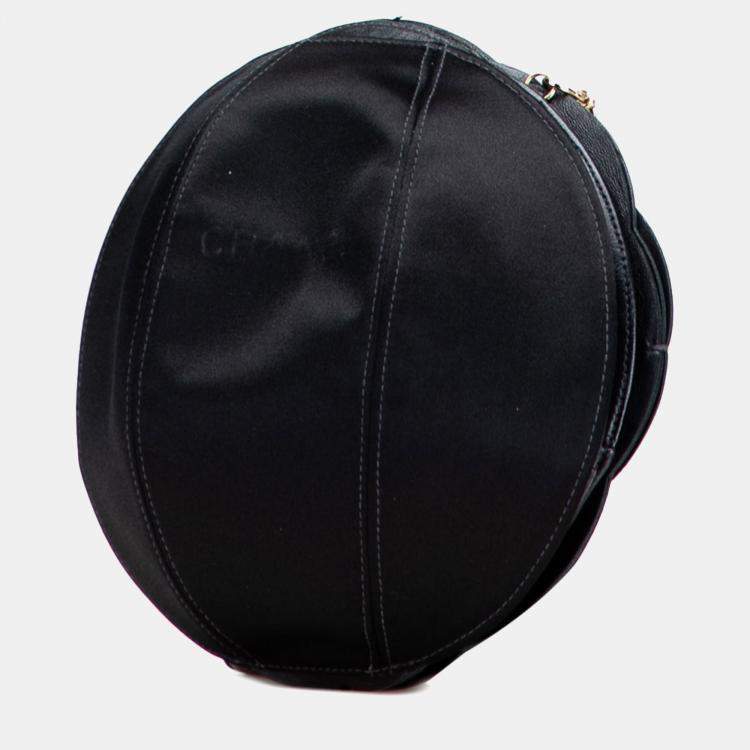 Pre Owned Chanel Black Lambskin and Satin Camellia Flower Evening Bag