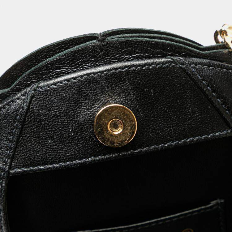 Pre Owned Chanel Black Lambskin and Satin Camellia Flower Evening Bag