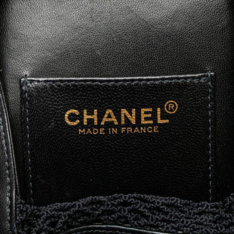 Pre Owned Chanel Black Lambskin and Satin Camellia Flower Evening Bag