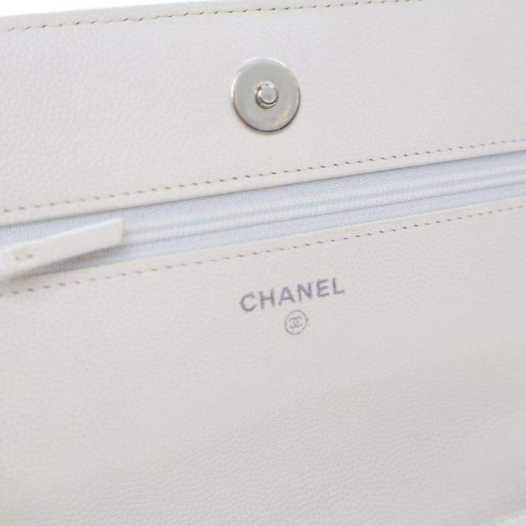 Pre Owned Chanel My Everything White Caviar Leather Wallet On Chain