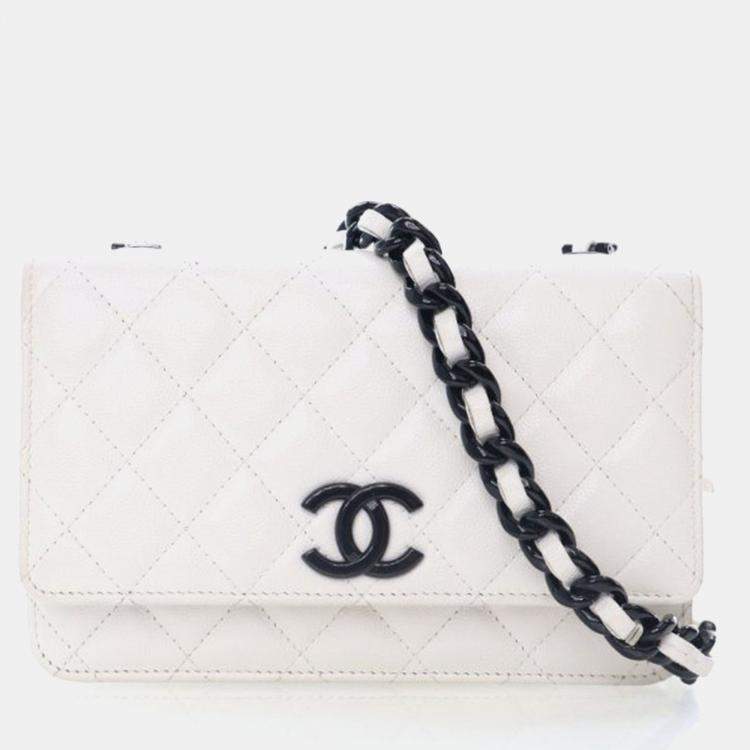 Pre Owned Chanel My Everything White Caviar Leather Wallet On Chain