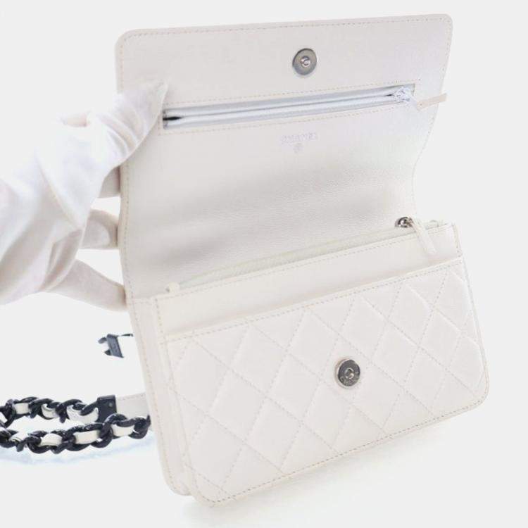 Pre Owned Chanel My Everything White Caviar Leather Wallet On Chain