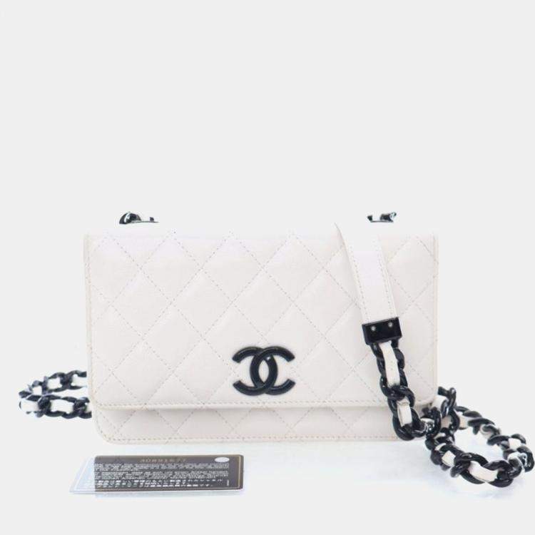Pre Owned Chanel My Everything White Caviar Leather Wallet On Chain