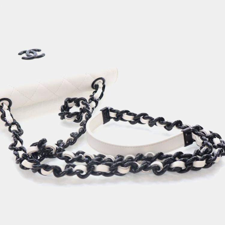 Pre Owned Chanel My Everything White Caviar Leather Wallet On Chain