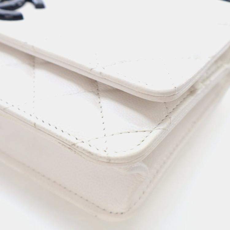 Pre Owned Chanel My Everything White Caviar Leather Wallet On Chain