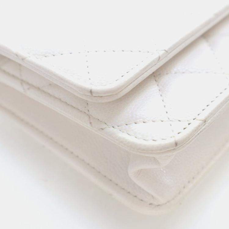 Pre Owned Chanel My Everything White Caviar Leather Wallet On Chain