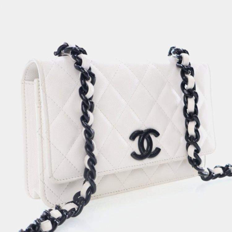 Pre Owned Chanel My Everything White Caviar Leather Wallet On Chain