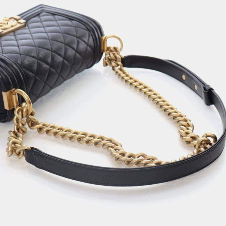 Pre Owned Chanel Boy Small Black Caviar Leather Shoulder Bag