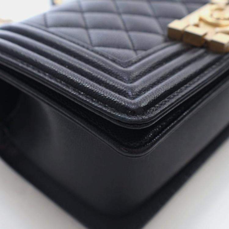 Pre Owned Chanel Boy Small Black Caviar Leather Shoulder Bag