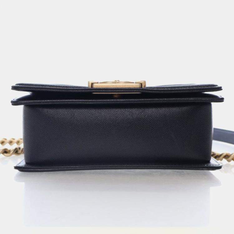 Pre Owned Chanel Boy Small Black Caviar Leather Shoulder Bag