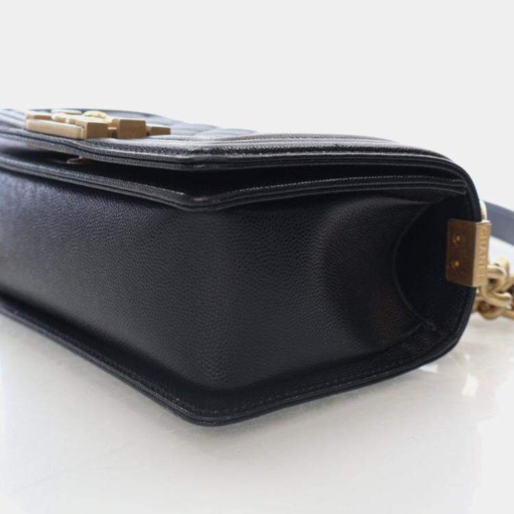 Pre Owned Chanel Boy Small Black Caviar Leather Shoulder Bag