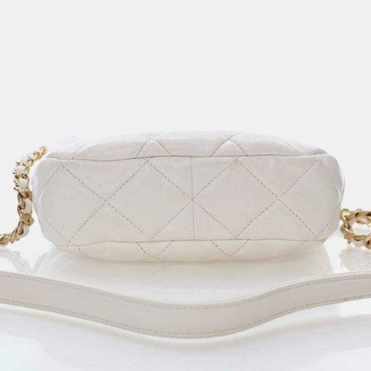 Pre Owned Chanel CC Chain Small White Lambskin Hobo Bag