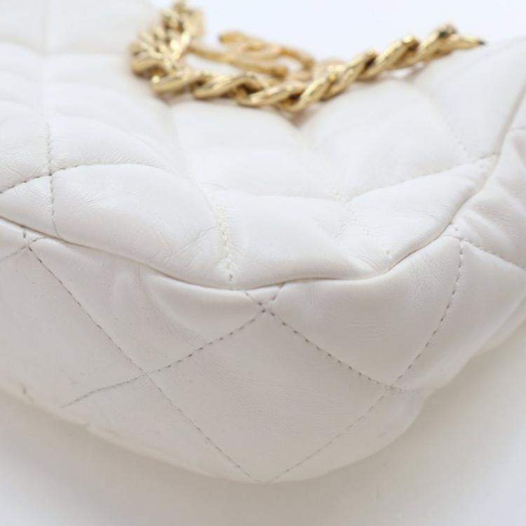 Pre Owned Chanel CC Chain Small White Lambskin Hobo Bag