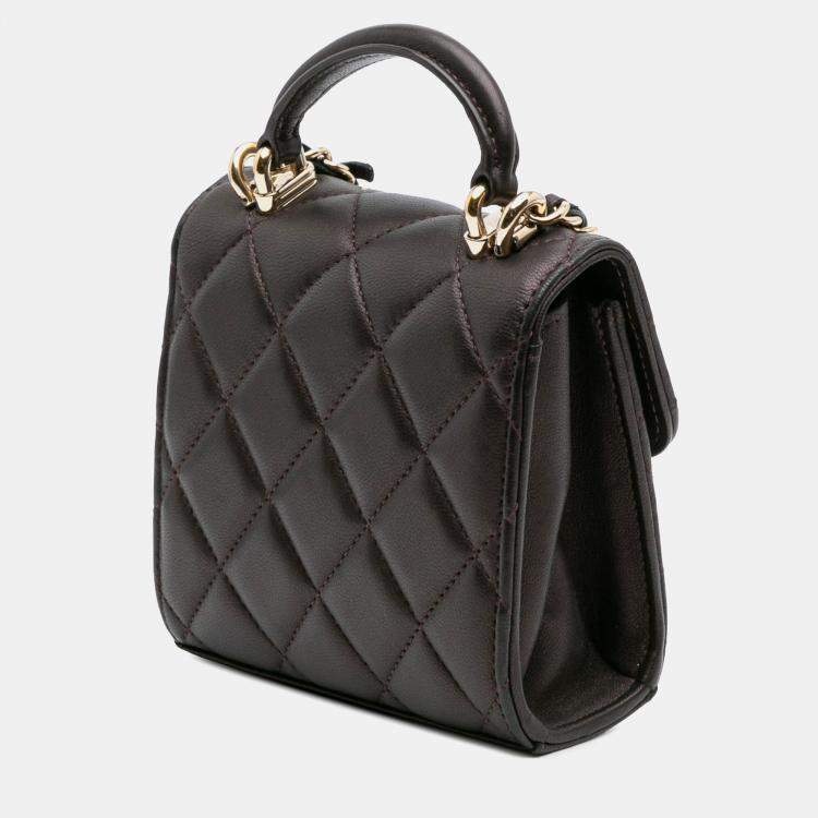 Pre Owned Chanel Red CC Quilted Iridescent Lambskin Top Handle Flap Clutch With Chain
