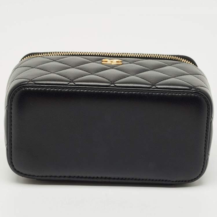 Pre Owned Chanel Black Quilted Leather Tiny Vanity Case Bag