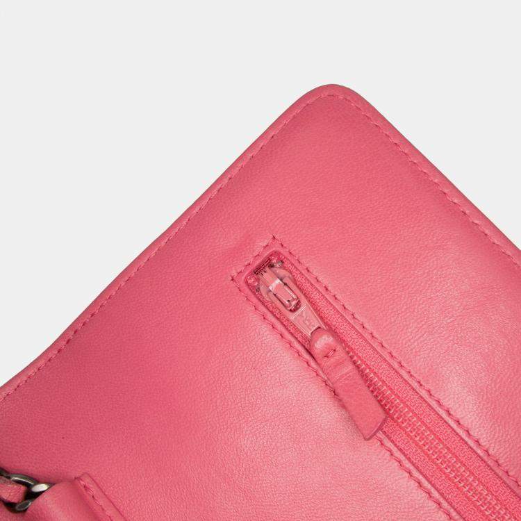 Pre Owned Chanel Pink Lambskin Boy Wallet On Chain