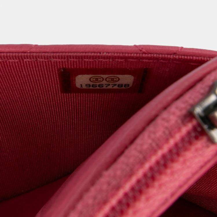 Pre Owned Chanel Pink Lambskin Boy Wallet On Chain