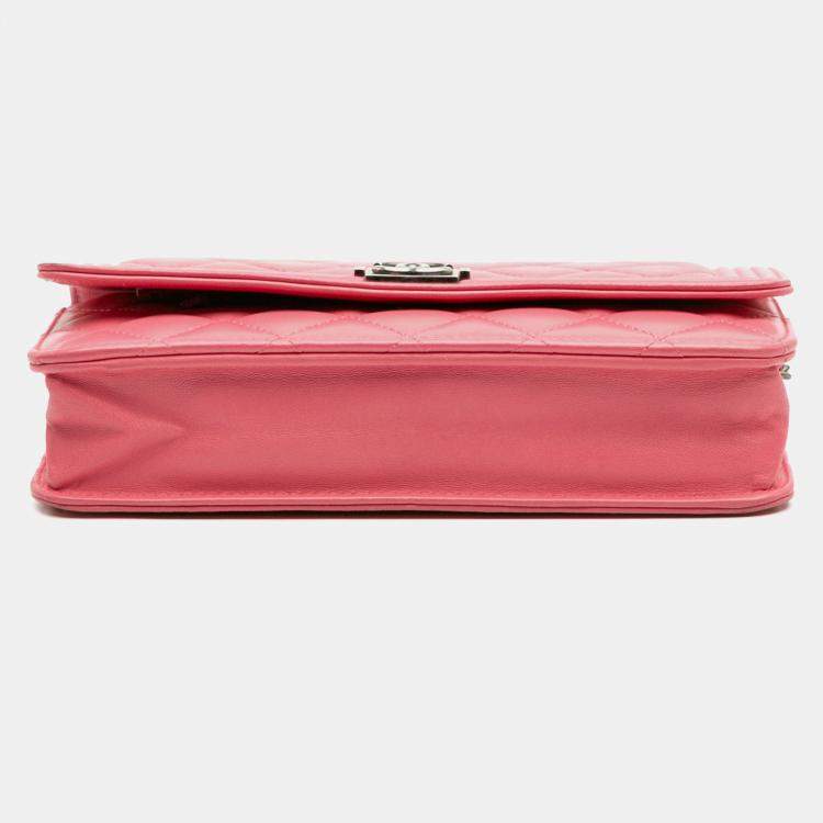 Pre Owned Chanel Pink Lambskin Boy Wallet On Chain