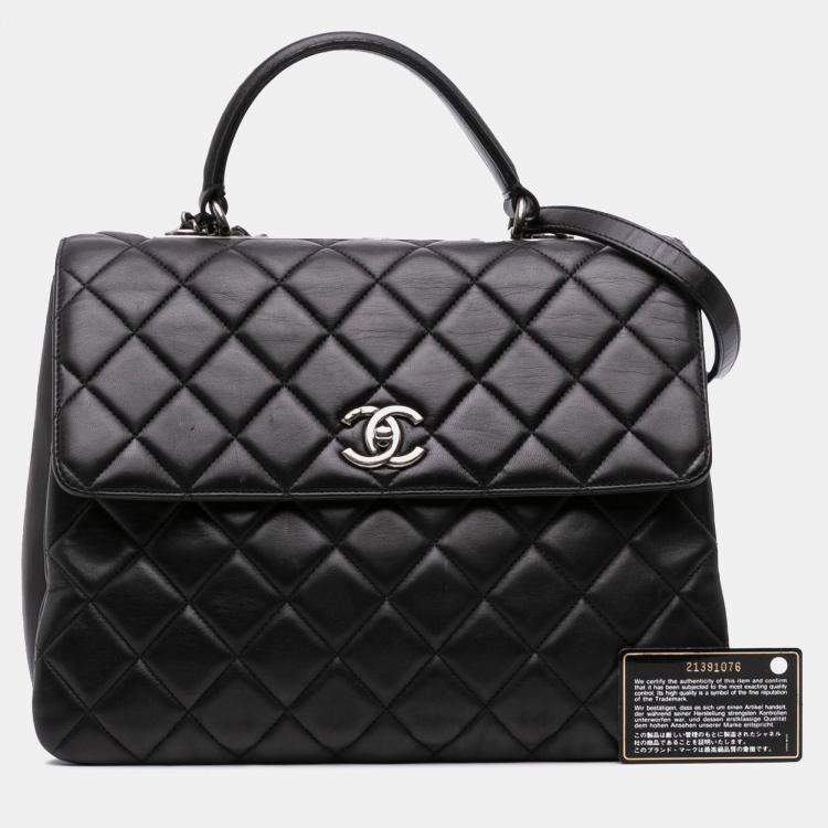 Pre Owned Chanel Black Large Lambskin Trendy CC Top Handle Bag