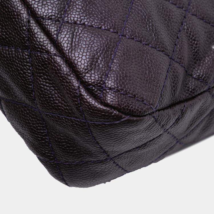 Pre Owned Chanel Purple Jumbo Quilted Caviar Easy Flap
