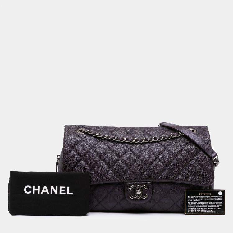 Pre Owned Chanel Purple Jumbo Quilted Caviar Easy Flap