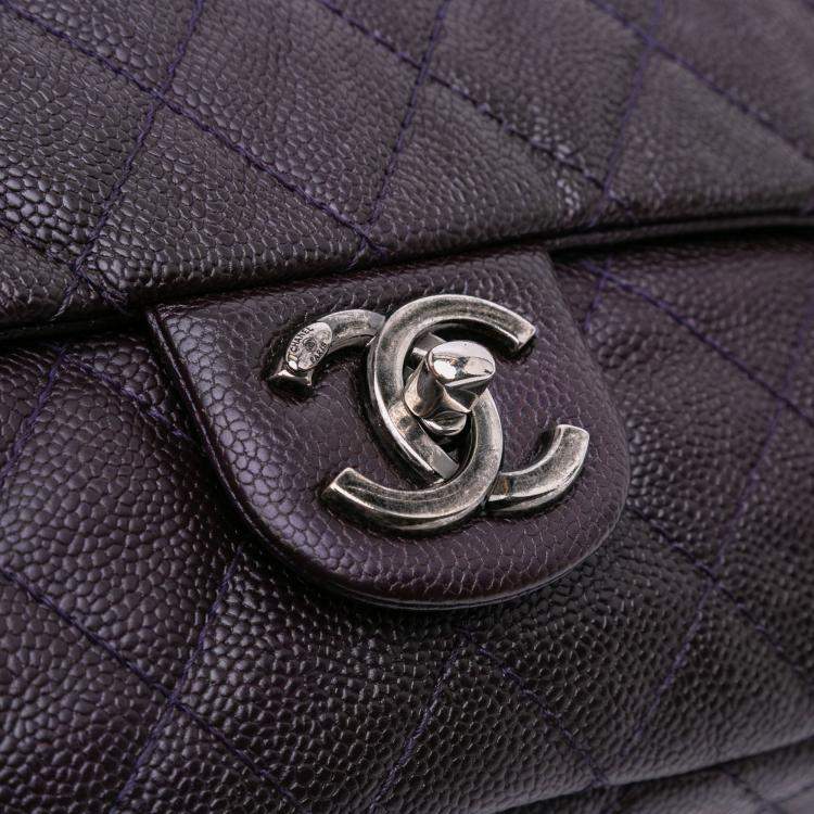 Pre Owned Chanel Purple Jumbo Quilted Caviar Easy Flap