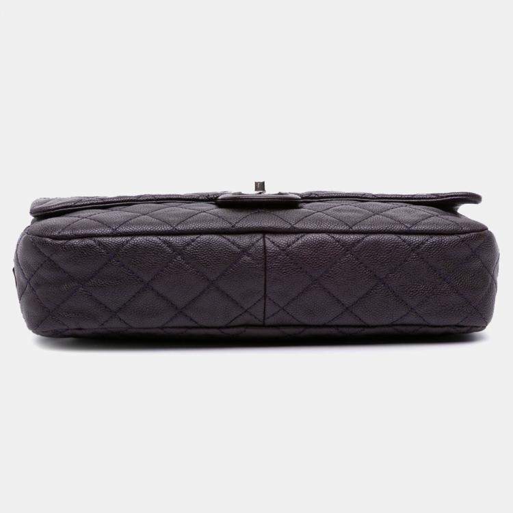 Pre Owned Chanel Purple Jumbo Quilted Caviar Easy Flap