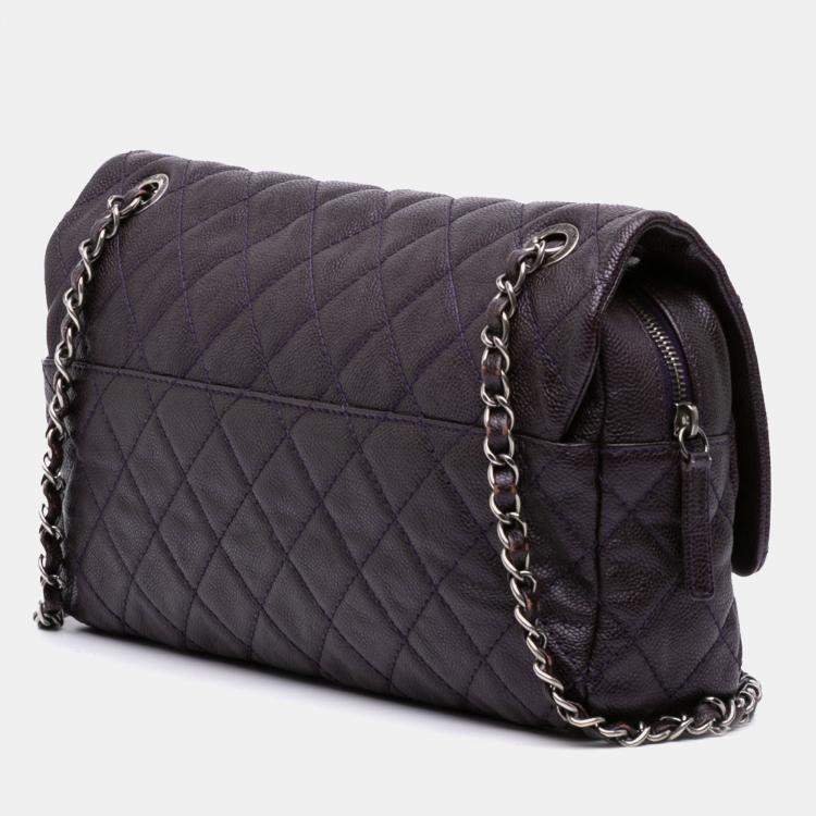 Pre Owned Chanel Purple Jumbo Quilted Caviar Easy Flap