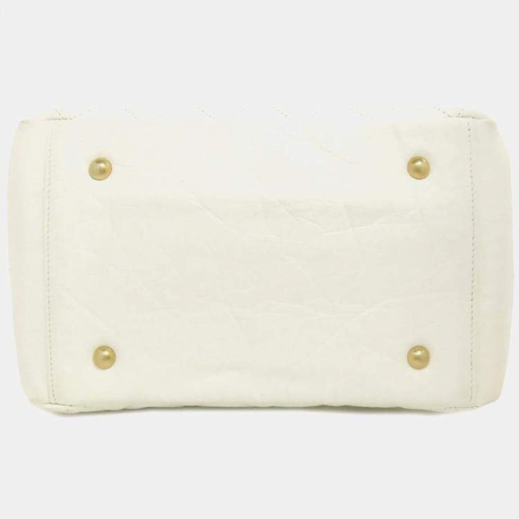 Pre Owned Chanel Cube Vanity White Leather Shoulder Bag 