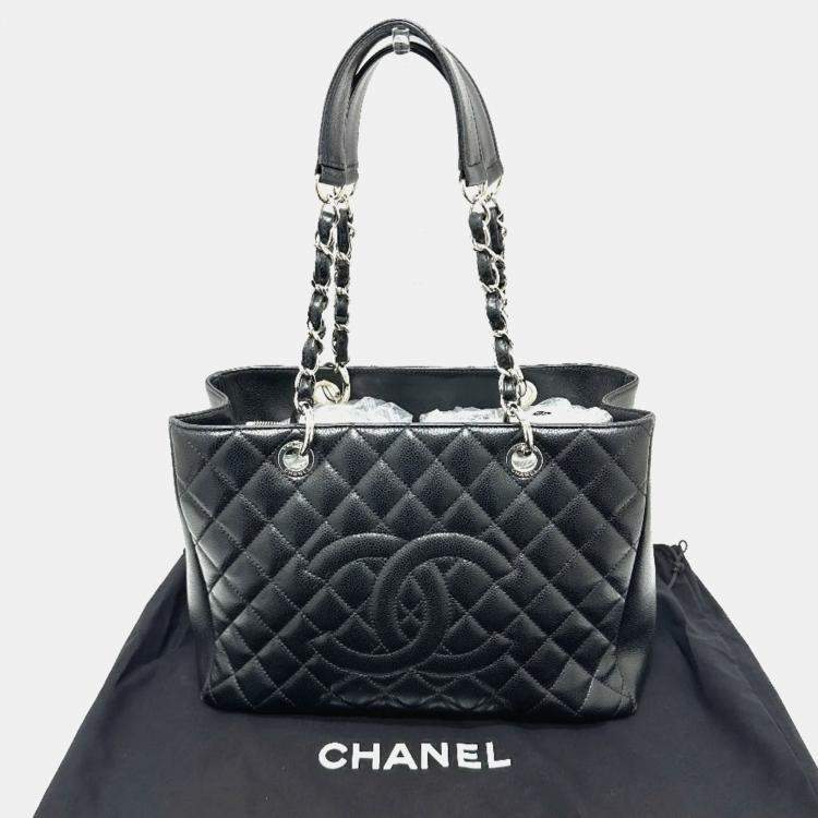 Pre Owned Chanel GST Black Leather Tote Bag