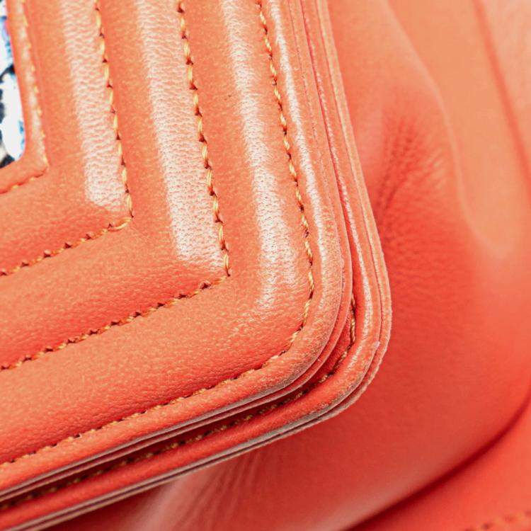 Pre Owned Chanel Boy Coral Orange Multicolor Tweed and Leather Shoulder Bag