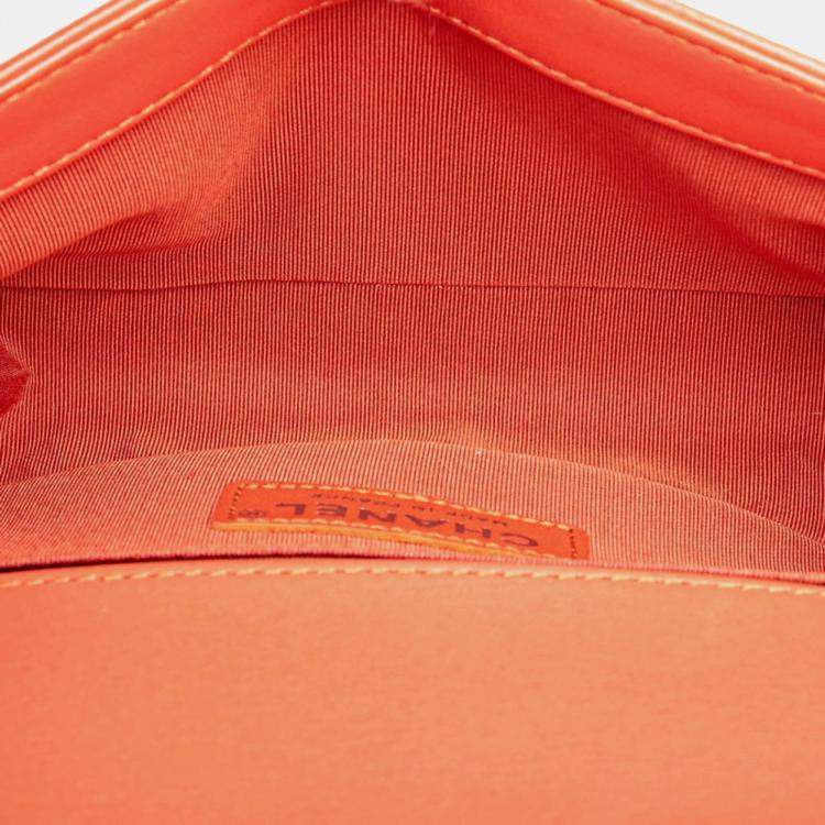Pre Owned Chanel Boy Coral Orange Multicolor Tweed and Leather Shoulder Bag