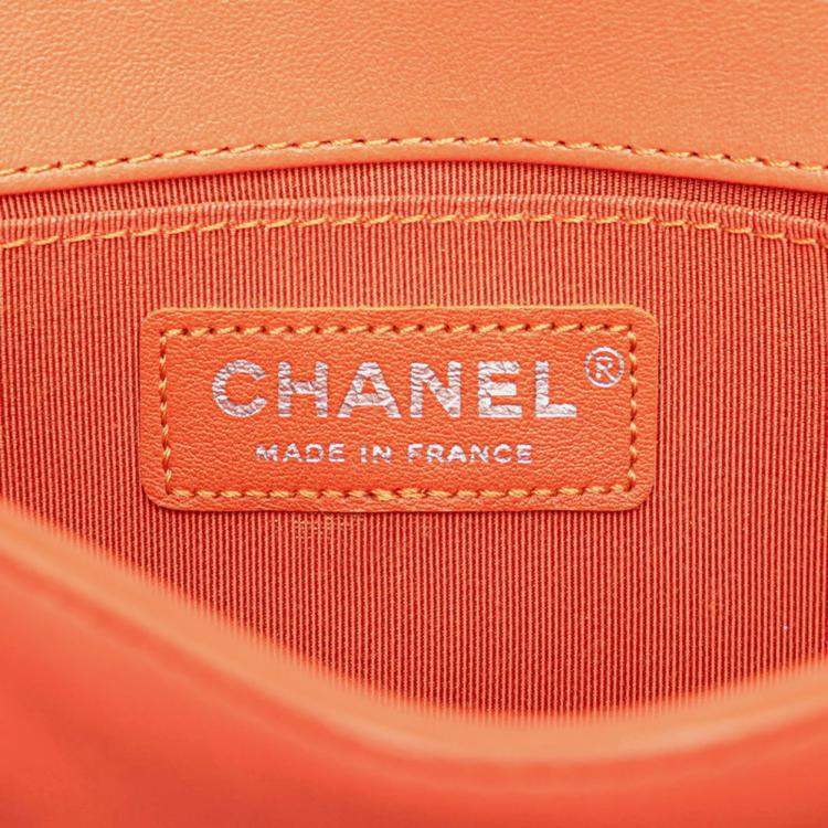 Pre Owned Chanel Boy Coral Orange Multicolor Tweed and Leather Shoulder Bag
